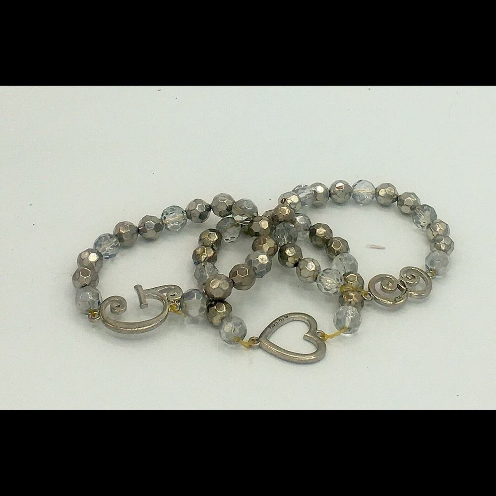 Bracelet set: 3 bracelets- E, G, and a heart with silver beads.